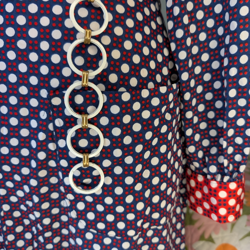 Vintage The Stroller brand 60s 70s blue red white polka dot groovy mod dress - Picture 5 of 7